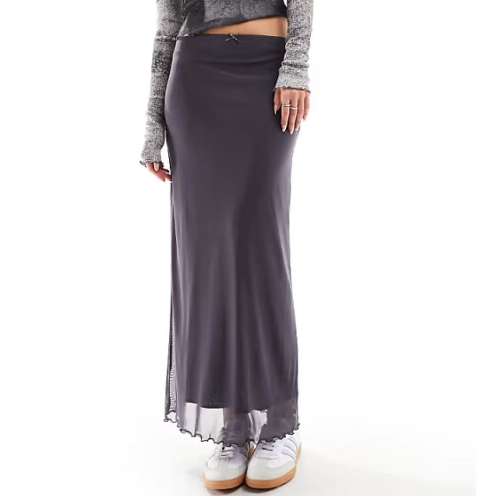 Asos Design Gray Mesh Slip Skirt Size 4 Lettuce Hem Long New